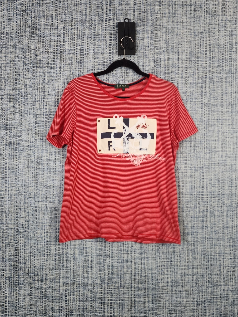 Lauren Ralph Lauren Shirt Womens L Large Red White Stripe Anchor Graphic Tee